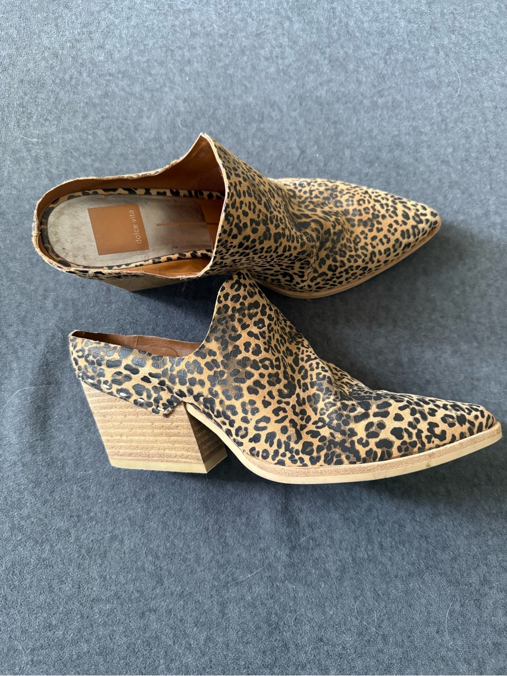 Dolce Vita Leopard Print Pointed Mule Booties - Brown/Black